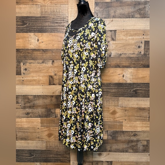 Sami & Jo Women's Black Yellow Floral Sumer Dress Flowy Size Large L AB 758 - Picture 2 of 6